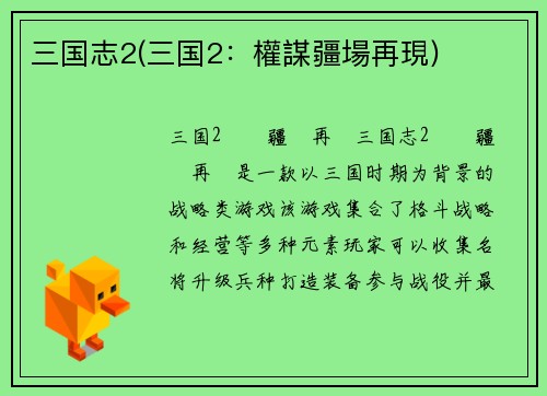 三国志2(三国2：權謀疆場再現)